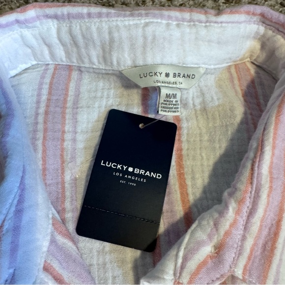 NWT Lucky Brand Cotton Gauze Pink Striped Shirt- M - Picture 3 of 7